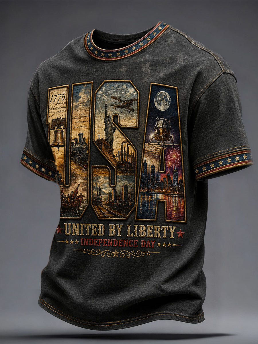 Men's 4th of July Independence Day Art Printed T-shirt