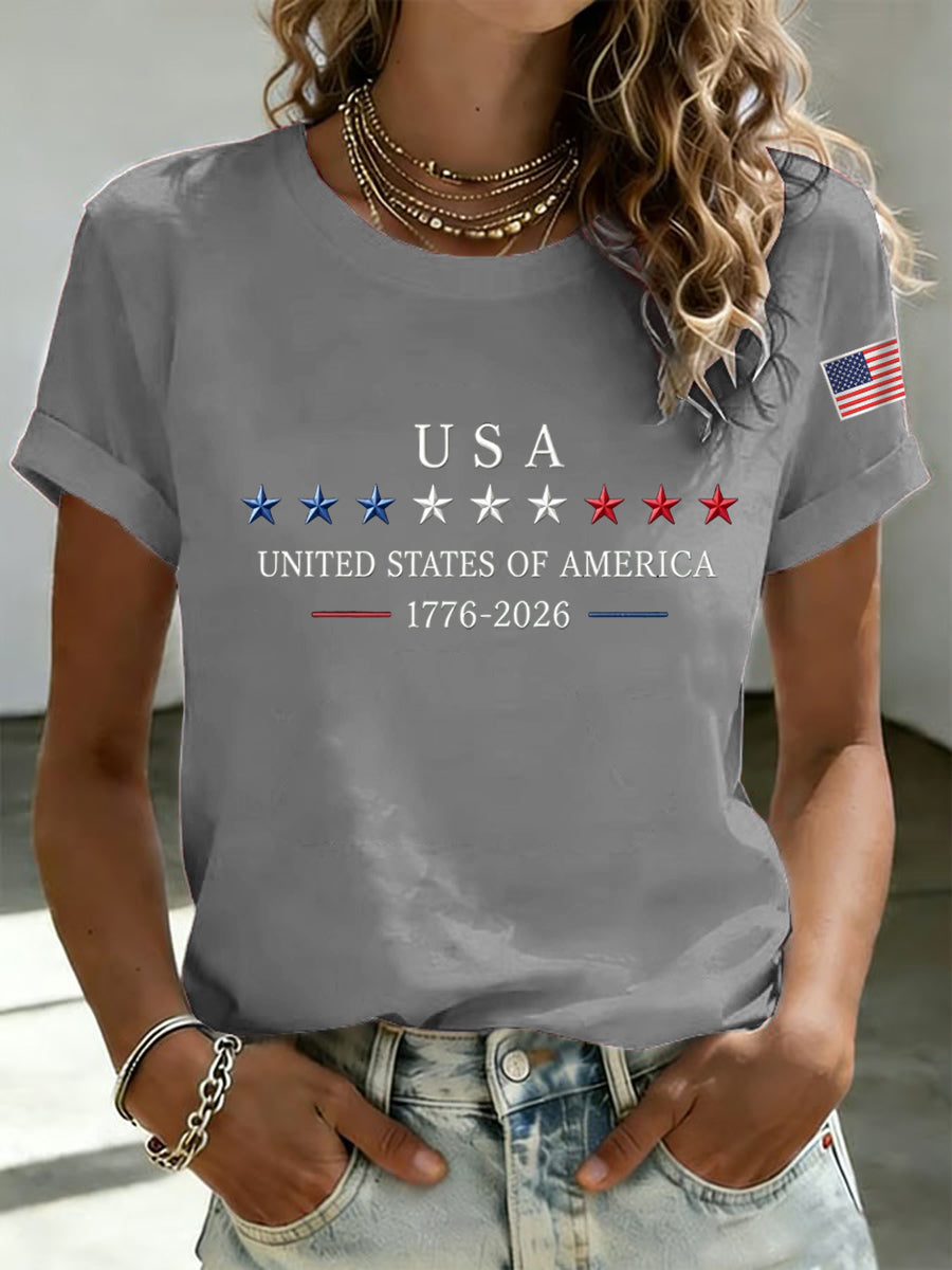 Women's Independence Day Graphic Casual Patriotic Tee