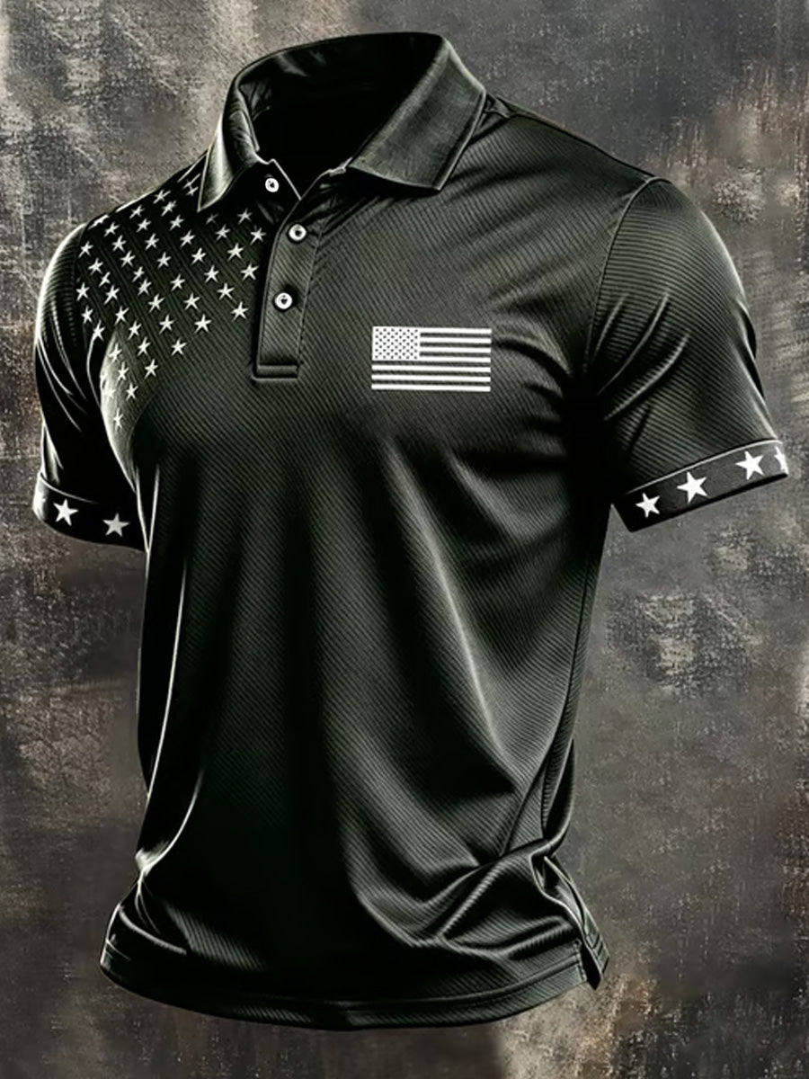Men's Independence Day USA Flag Print Casual Patriotic Polo