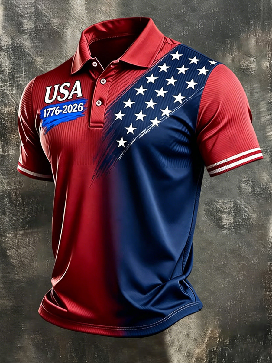 Men's Independence Day USA Flag Print Casual Patriotic Polo