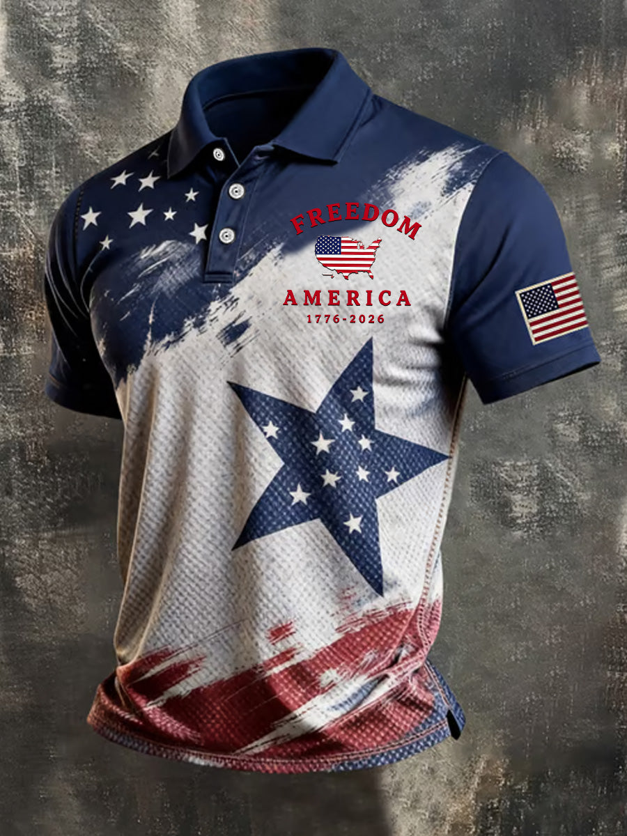 Men's Independence Day USA Flag Print Casual Patriotic Polo