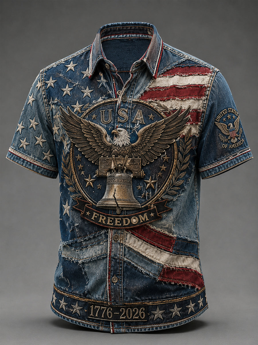 Men's USA Independence Day Patriotic Commemoration Shirt Short Sleeve