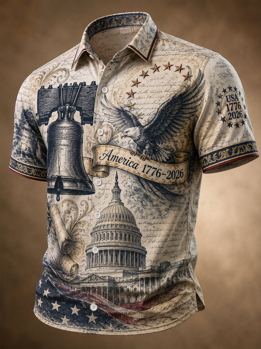 Men's USA Independence Day Patriotic Commemoration Shirt Short Sleeve