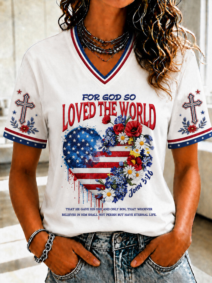 Women's Christian For God So Loved The World Cross Short Sleeve T-shirt