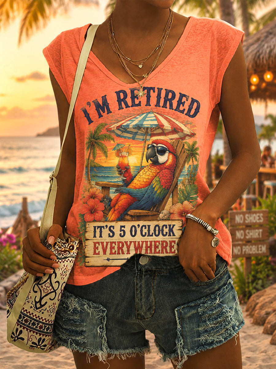 Women's I'm Retired It's 5 O'clock Everywhere Parrot Print Casual Vest