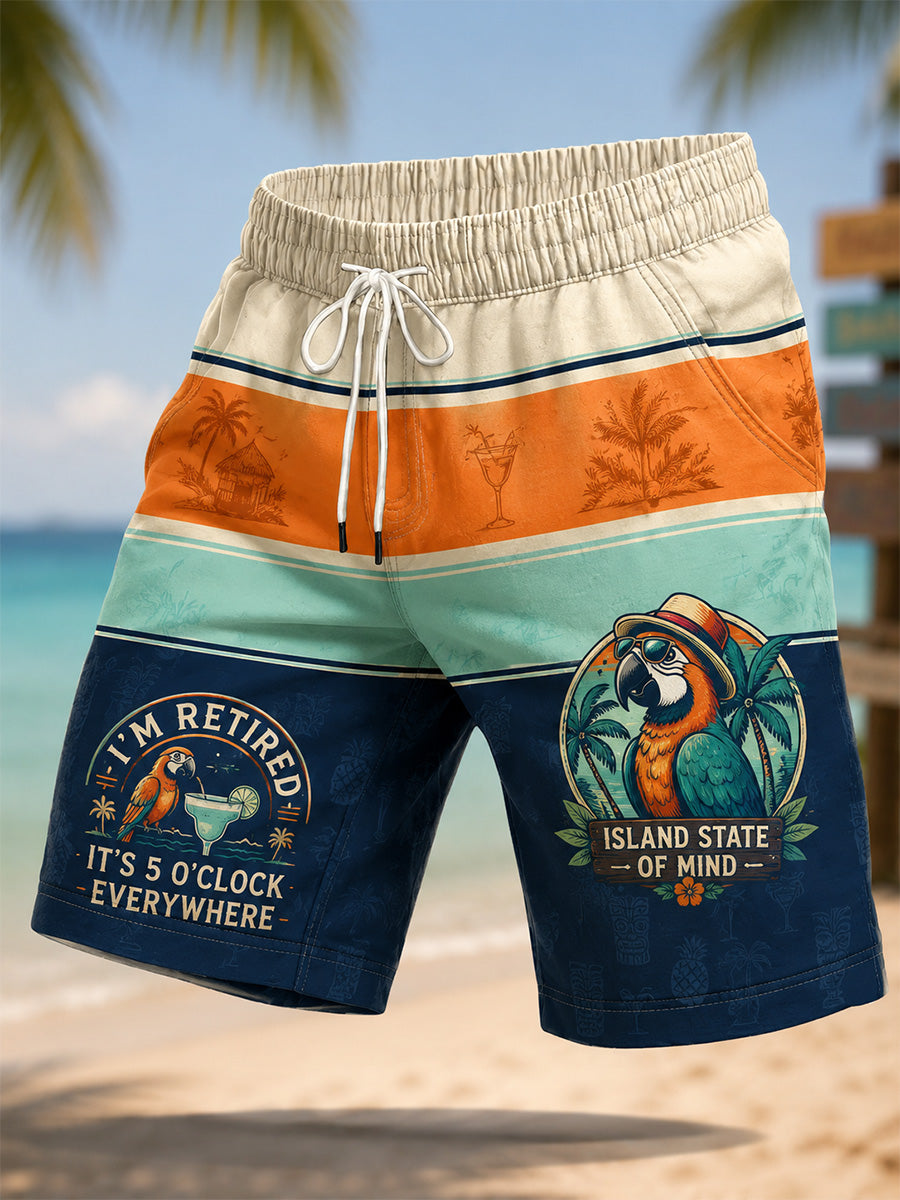 Men's I'm Retired It's 5 O'clock Everywhere Parrot Print Casual Shorts