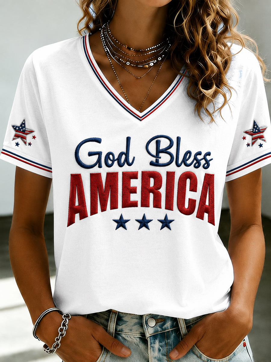 Women's America Printed V-neck T-shirt