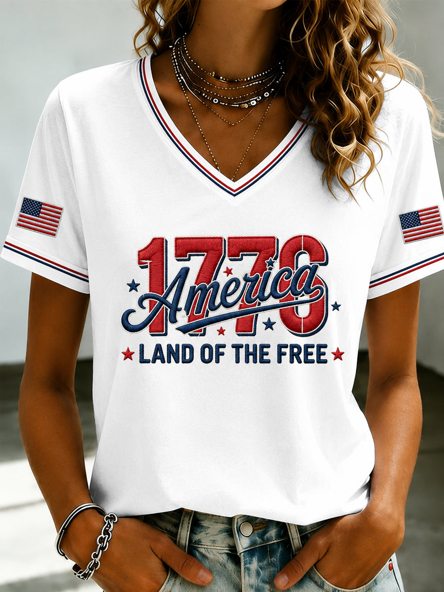 Women's America Printed V-neck T-shirt