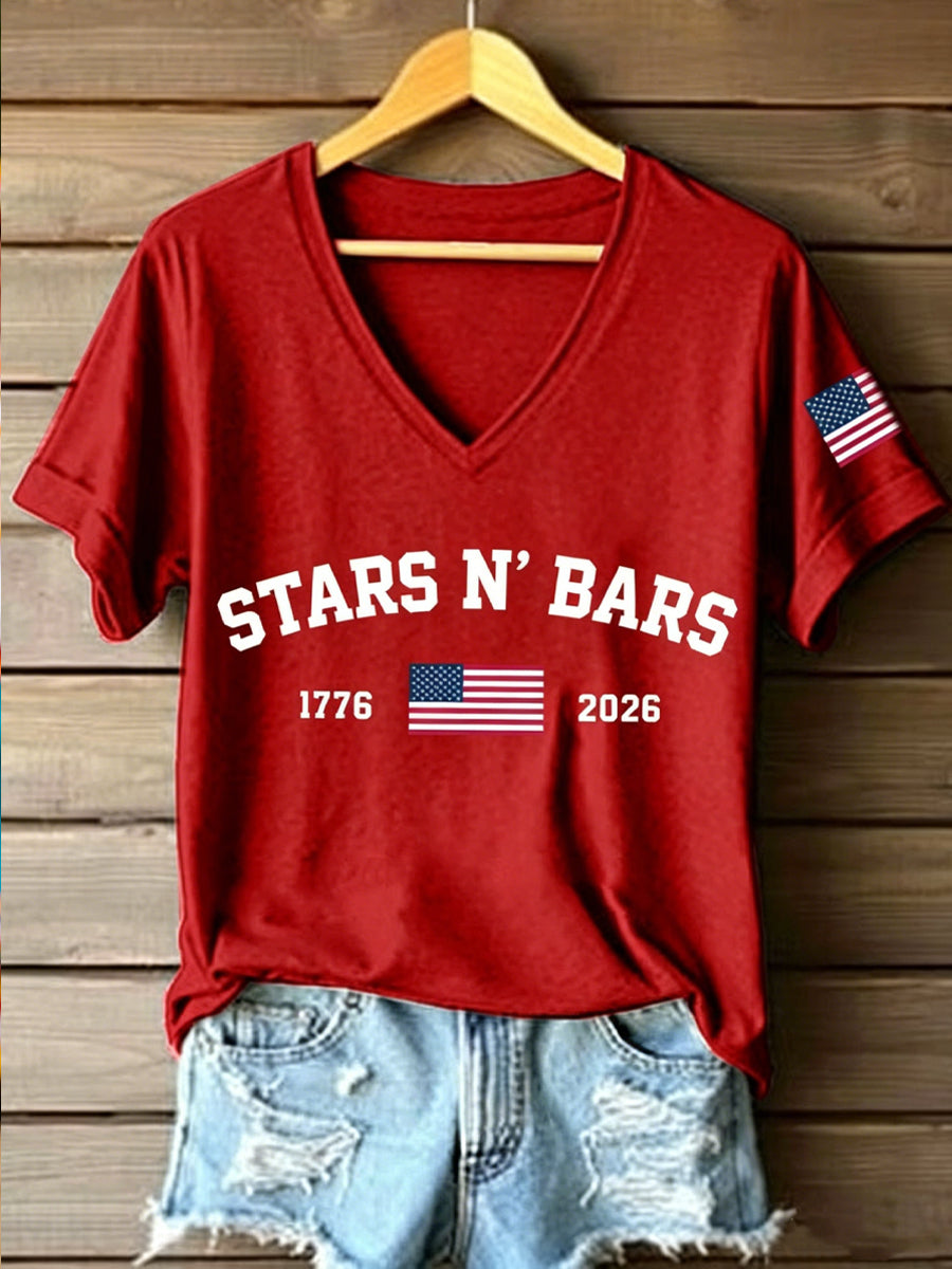 Women's Patriotic Independence Day Print Casual Short-Sleeve T-Shirt
