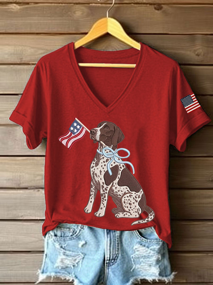 Women's American Dog Print Casual T-Shirt