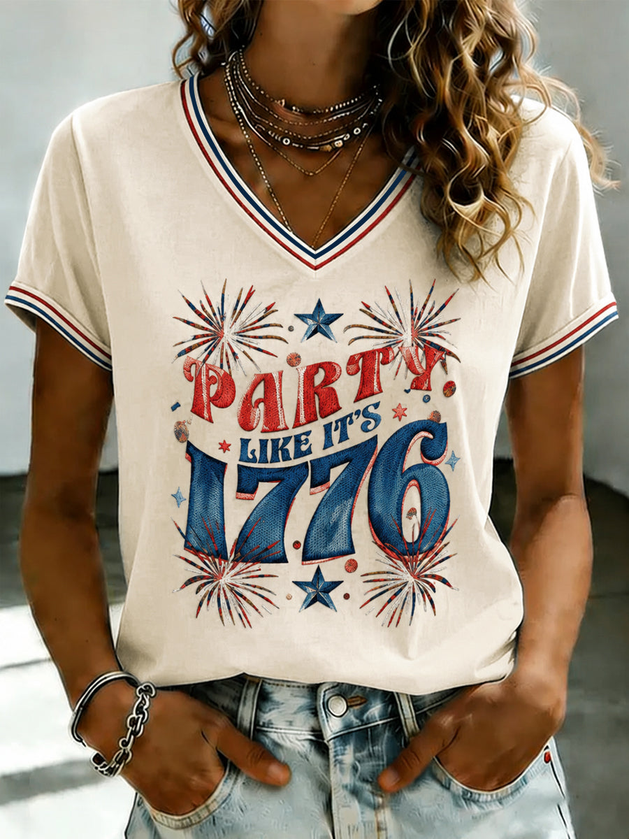 Women's America Printed V-neck T-shirt