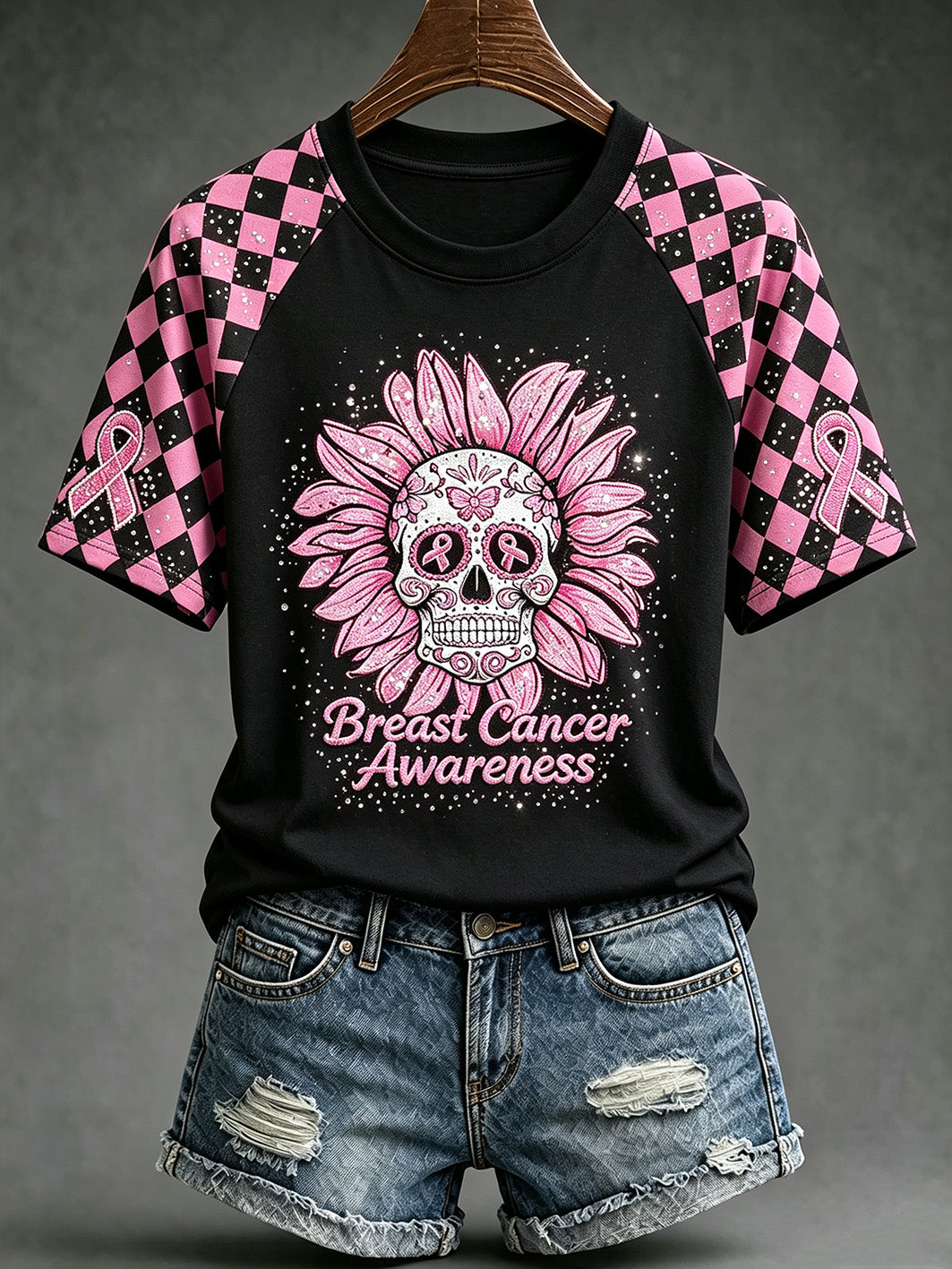Women's breast cancer awareness main pattern printed casual short-sleeve T-shirt