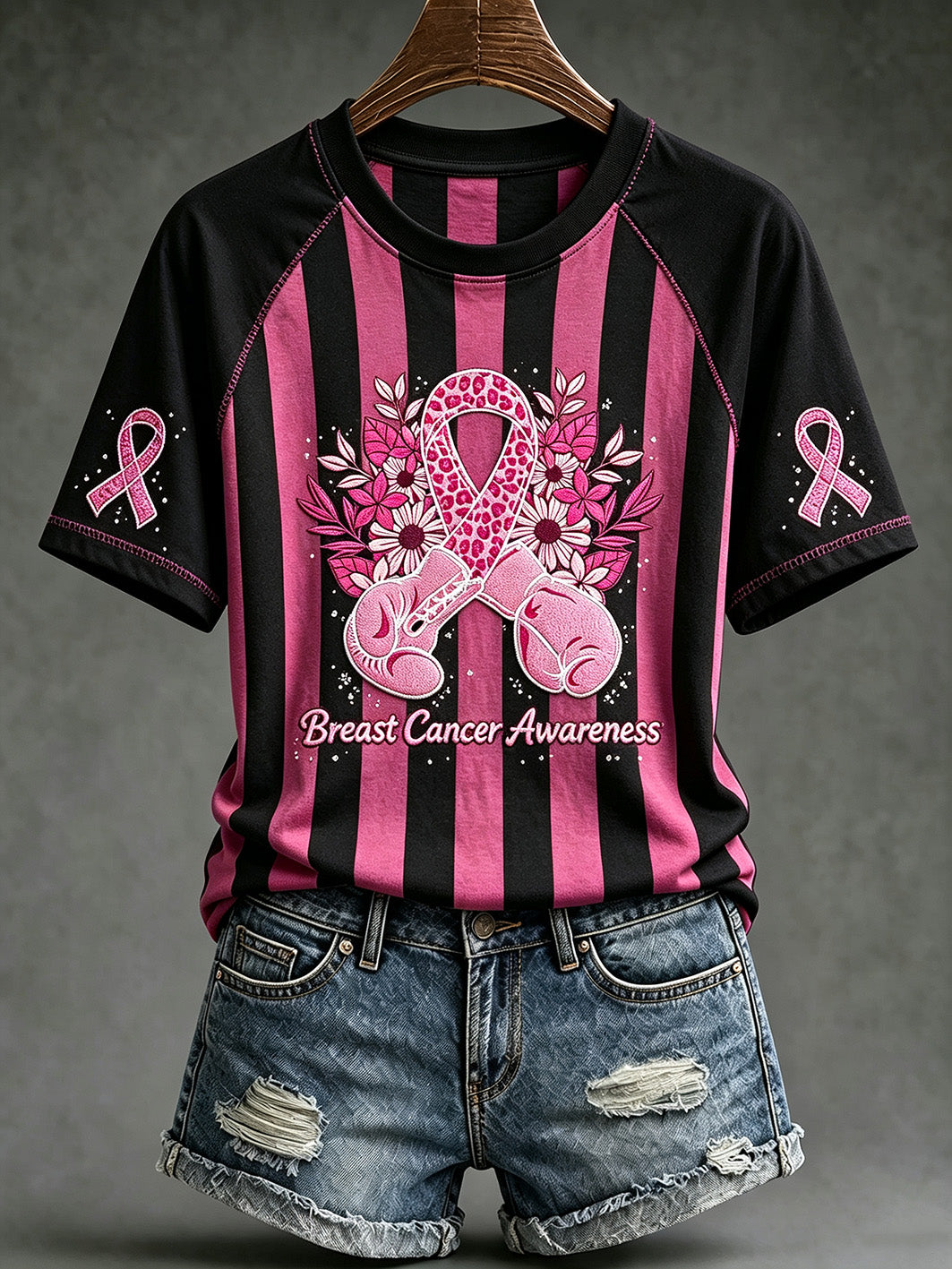 Women's breast cancer awareness main pattern printed casual short-sleeve T-shirt