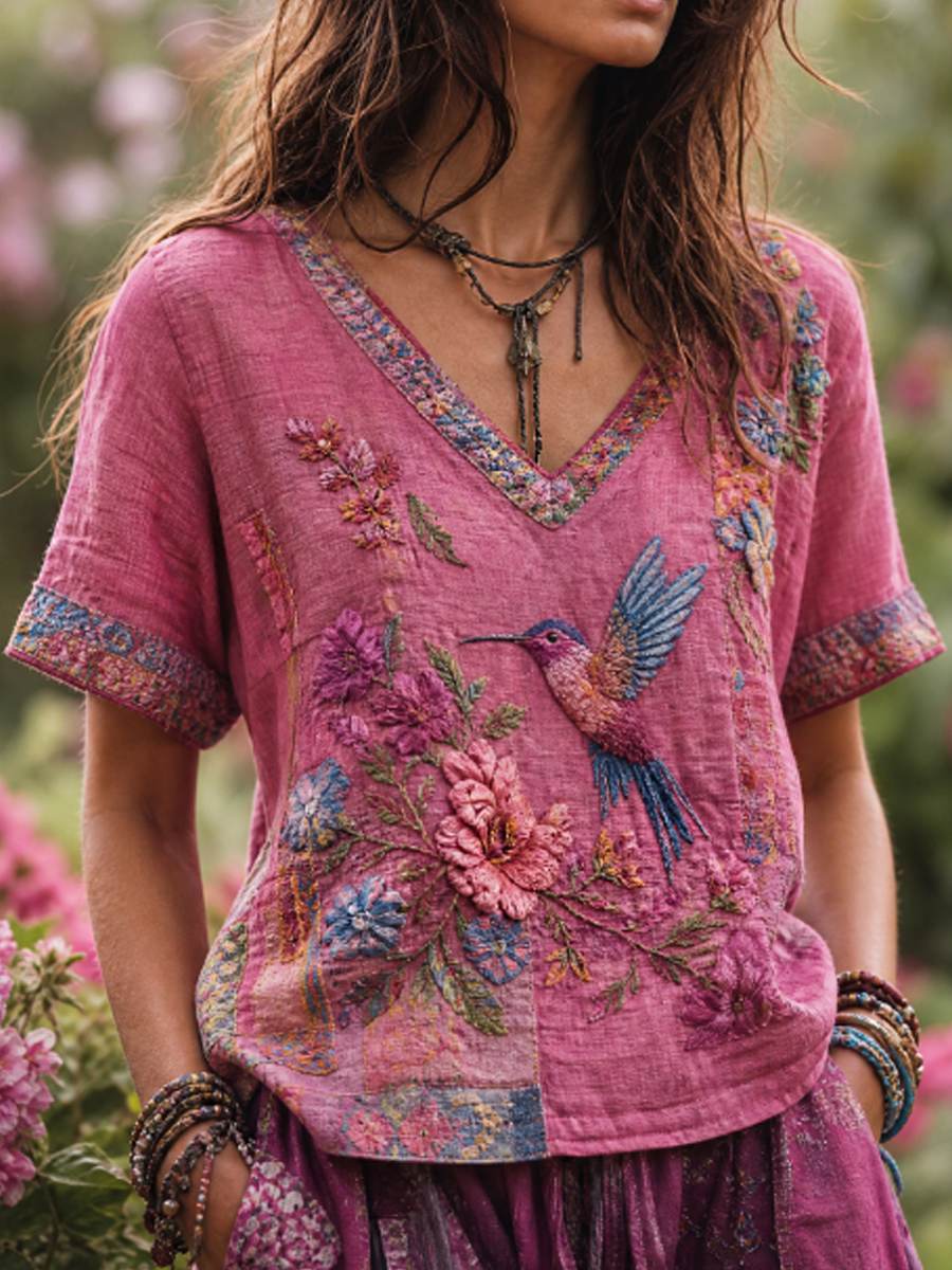 Women's linen short-sleeved T-shirt
