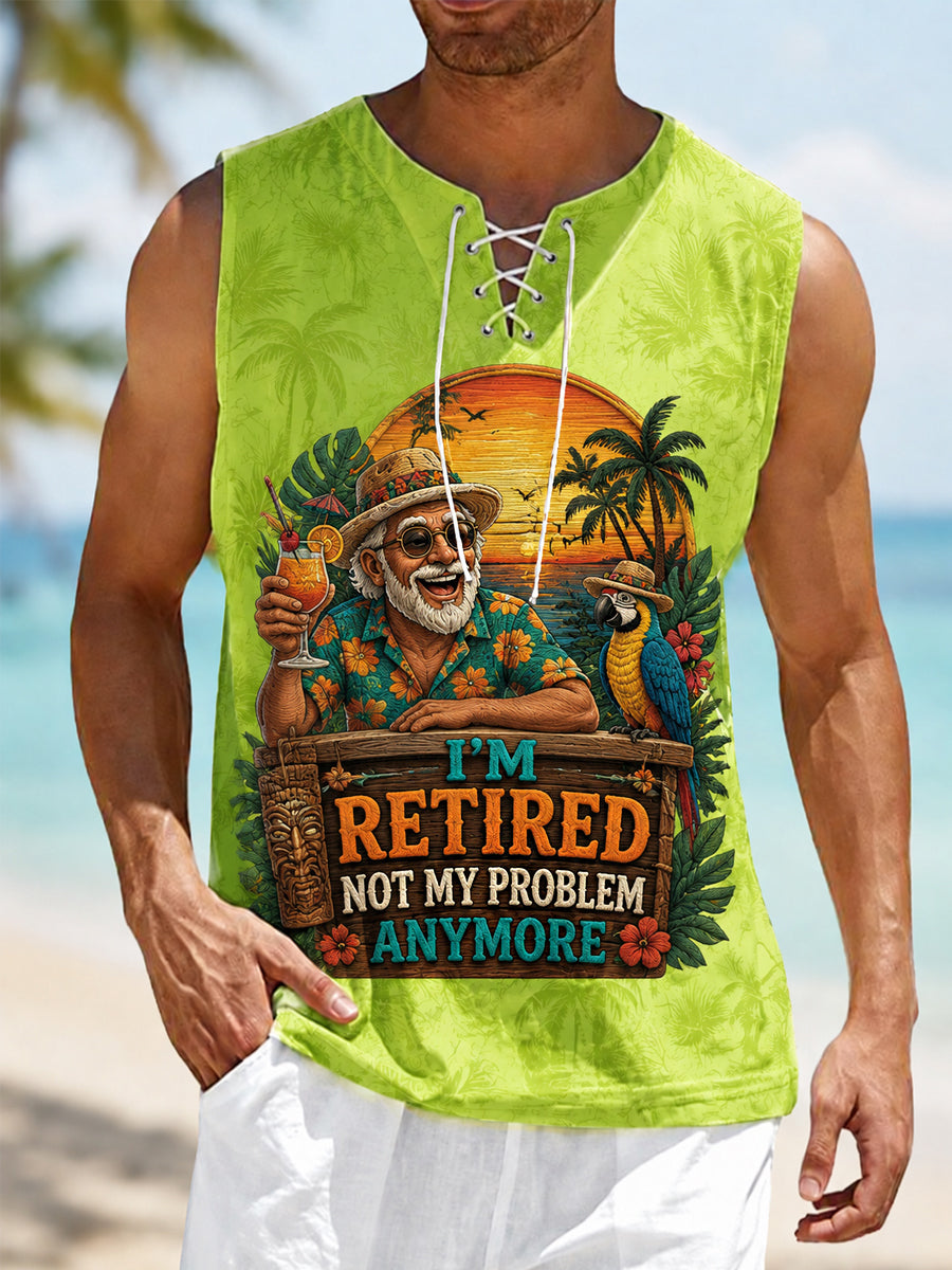 Men's Funny I'm Retired Not My Problem Anymore Print Casual Tank Top