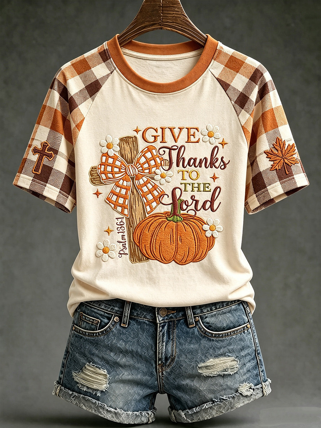 Women's autumn theme faith fun slogan pattern printed casual short sleeve T-shirt