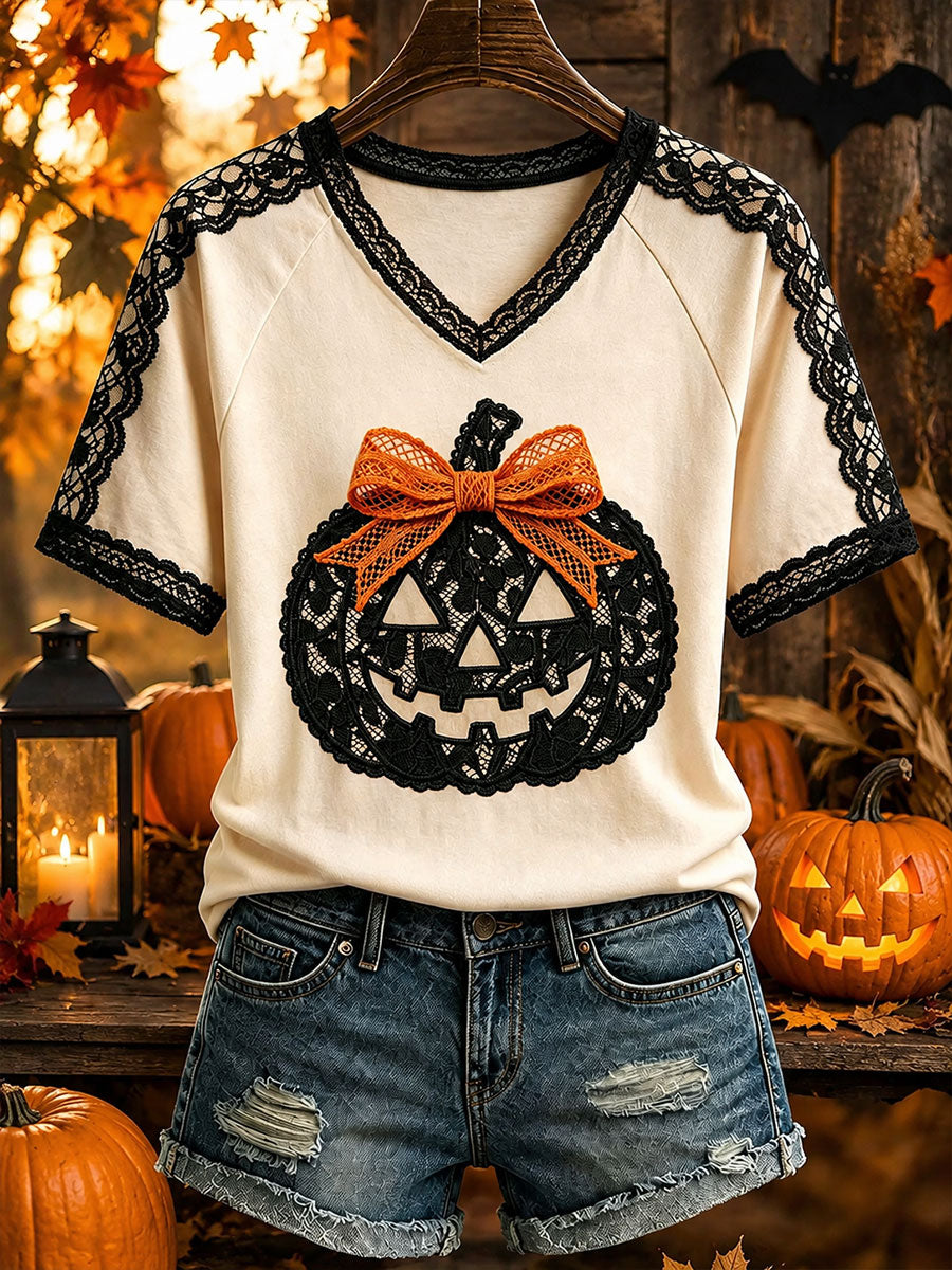 Women's Pumpkin V-Neck T-Shirts