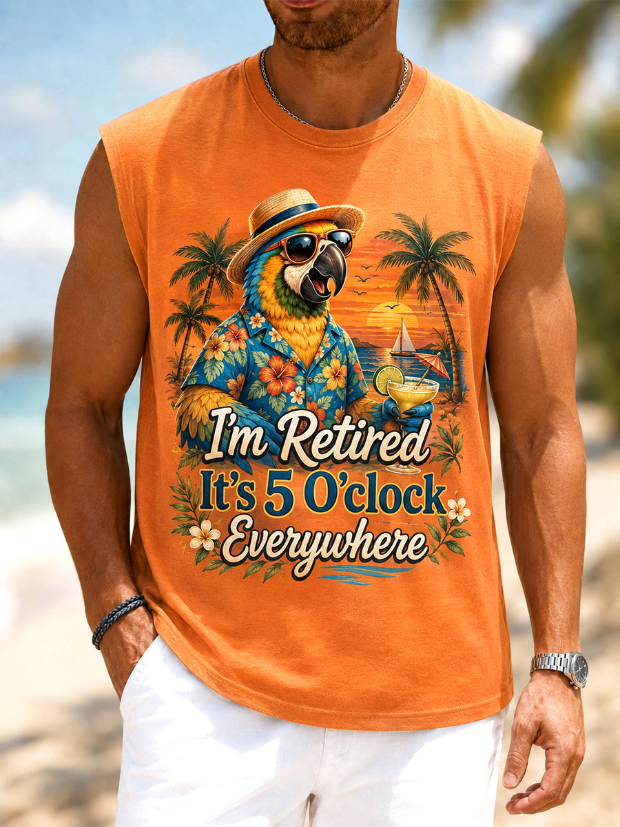 Men's I'm Retired It's 5 O'clock Everywhere Parrot Print Casual Tank Top