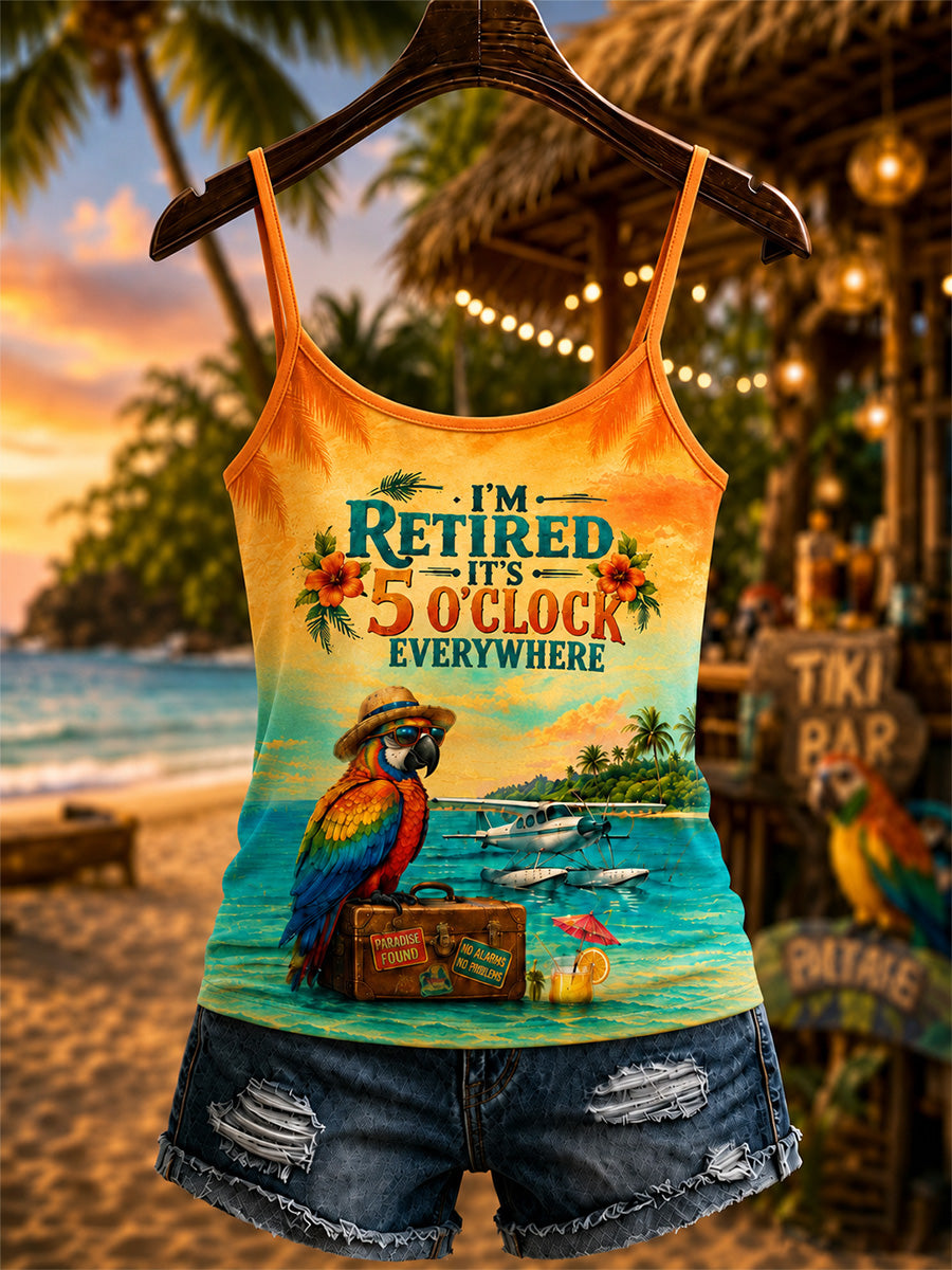 Women's I'm Retired It's 5 O'clock Everywhere Parrot Print Casual Vest