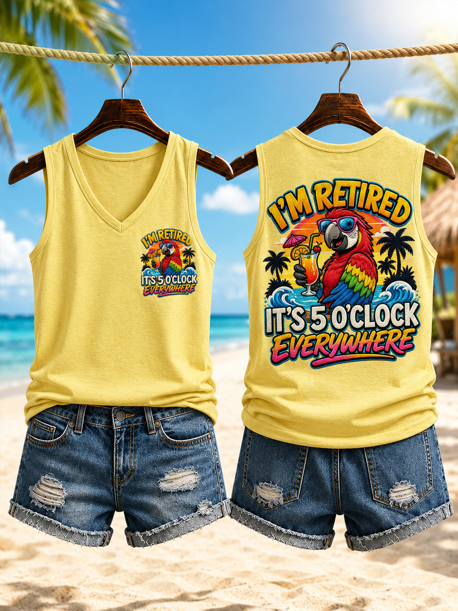 Women's I'm Retired It's 5 O'clock Everywhere Parrot Print Casual Vest