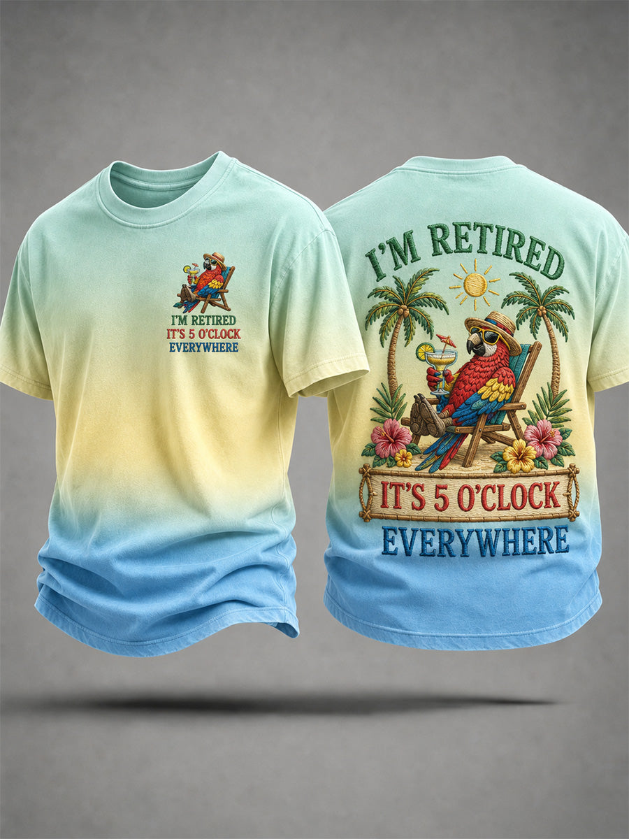Men's I'm Retired It's 5 O'clock Everywhere Parrot Print Casual Tee