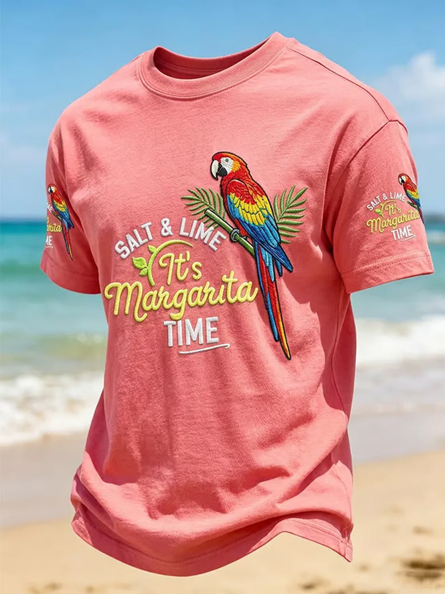 Men's Margarita Time Parrot Art Print Short Sleeve T-shirt