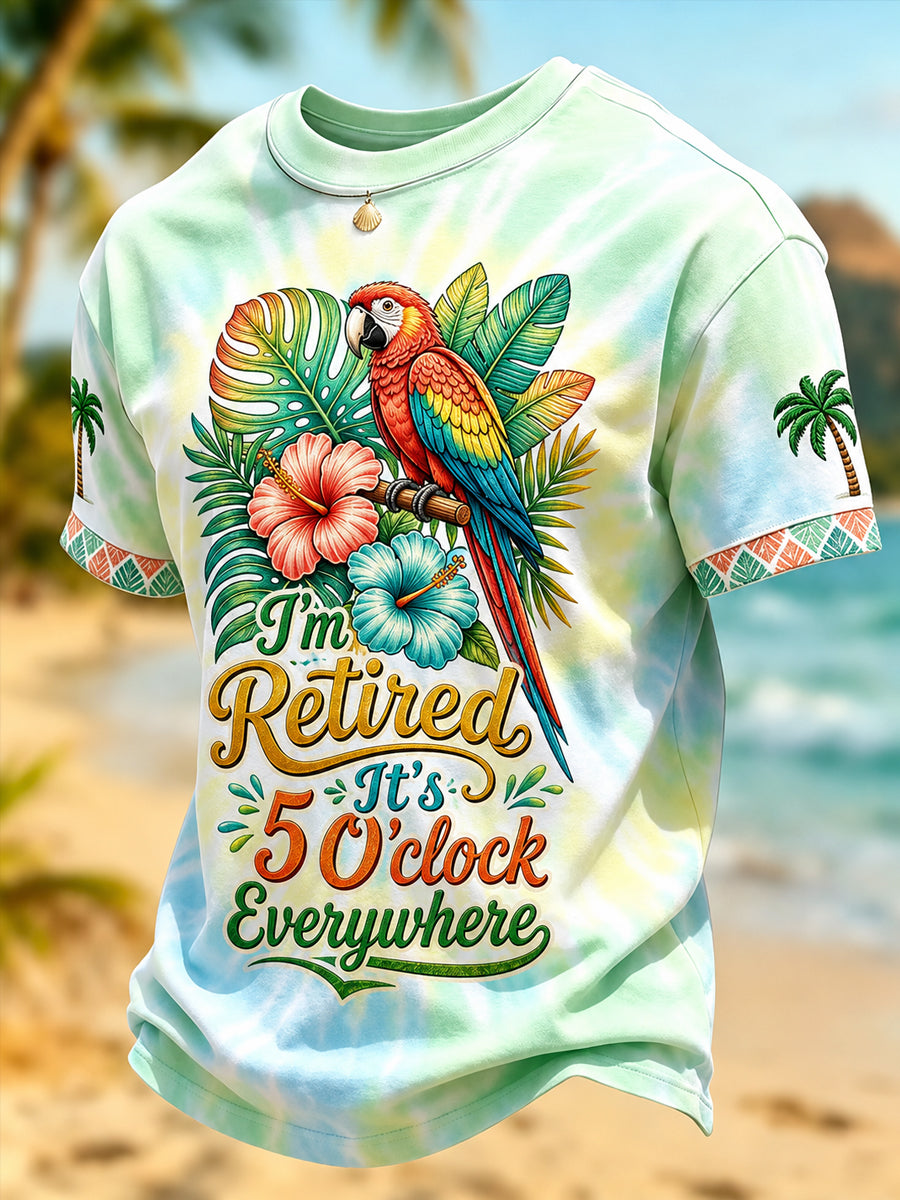 Men's I'm Retired It's 5 O'clock Everywhere Parrot Print Short Sleeve T-shirt