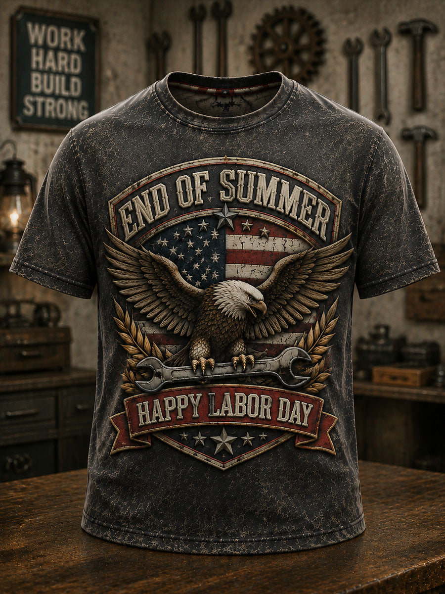 Men’s Labor Day Patriotic Printed Casual T-Shirt