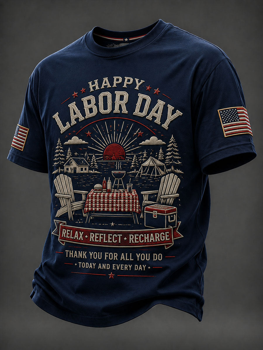 Men’s Labor Day Patriotic Printed Casual T-Shirt