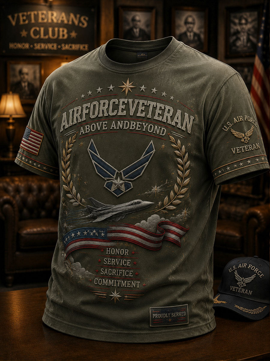 Men’s Veterans Day Embroidered Casual Short-Sleeve T-Shirt