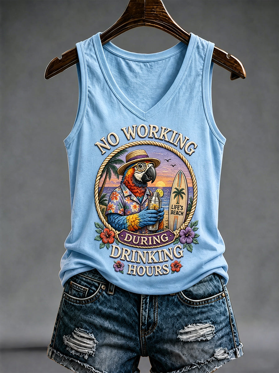 Women's No Working During Drinking Hours Print Casual V-Neck Vest