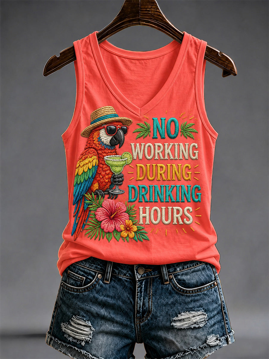Women's No Working During Drinking Hours Print Casual V-Neck Vest