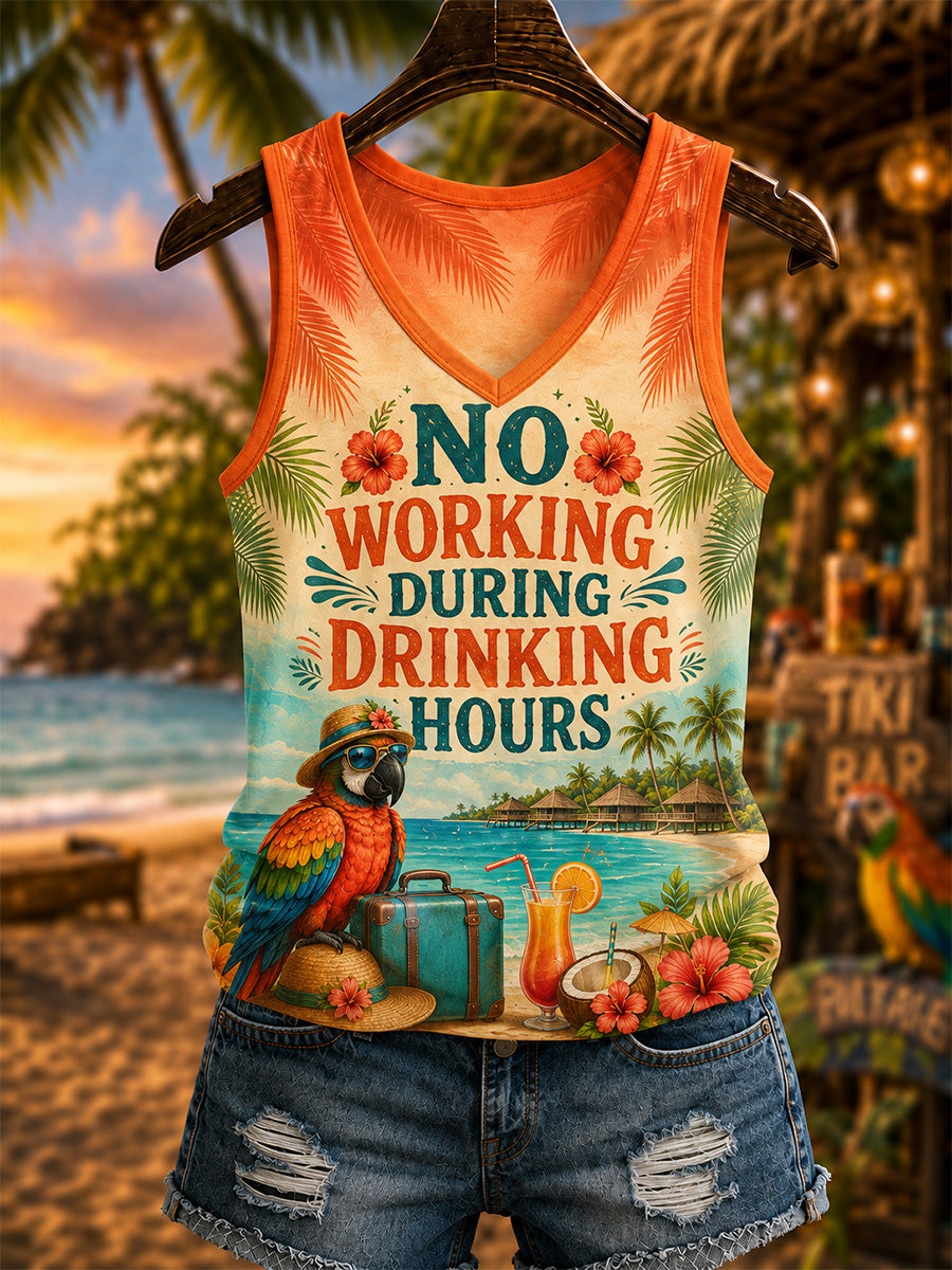 Women's No Working During Drinking Hours Print Casual V-Neck Vest