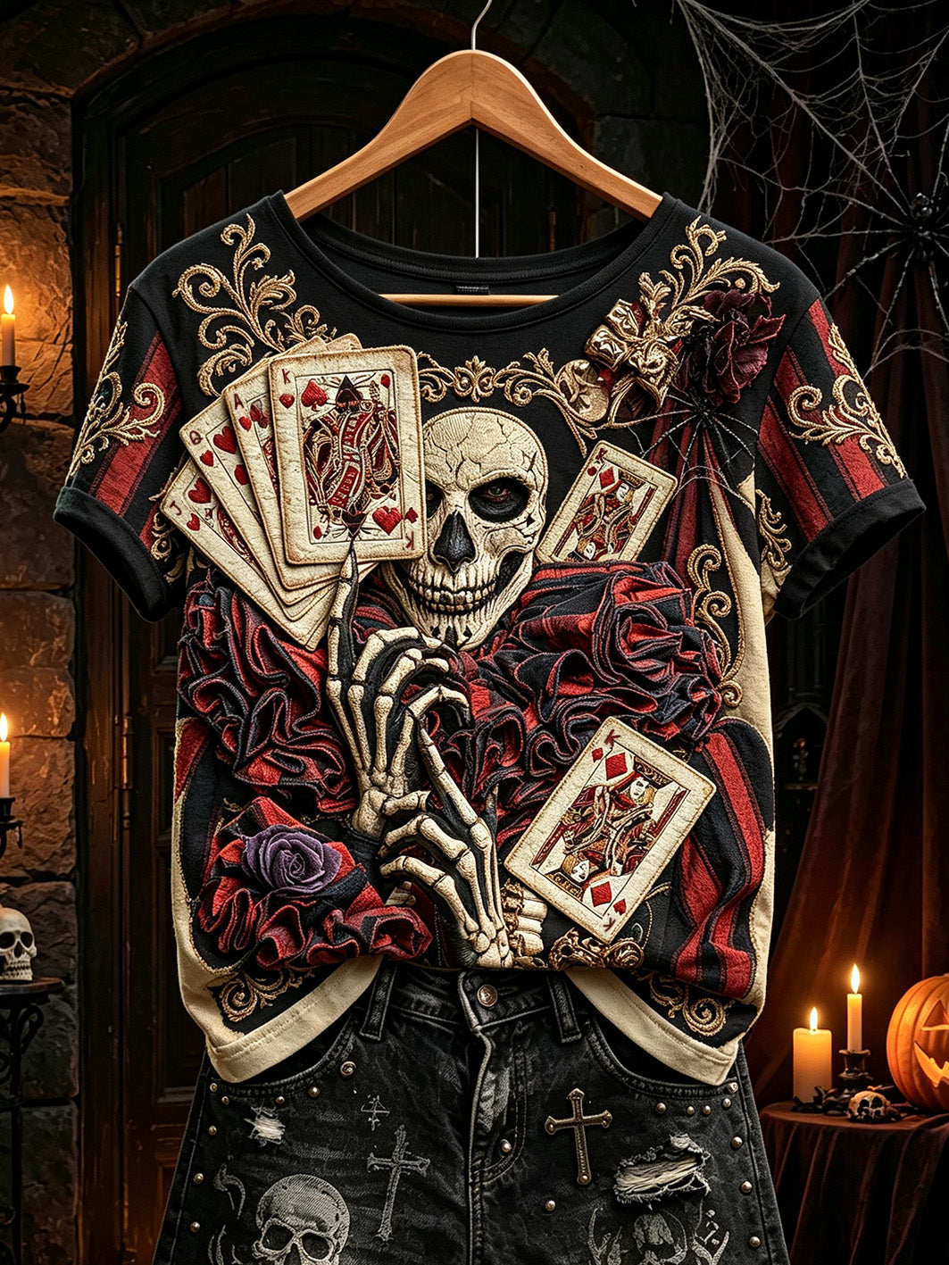 Women's Retro Gothic Poker Elements Printed Casual Short Sleeve T-Shirt