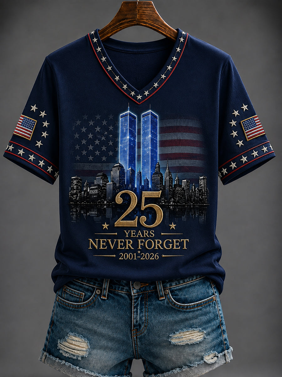 Women's America Printed V-neck T-shirt