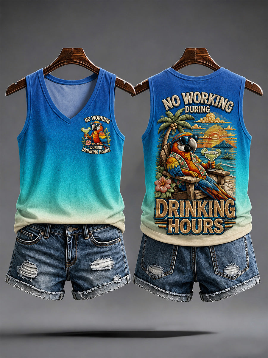 Women's No Working During Drinking Hours Print Casual V-Neck Vest