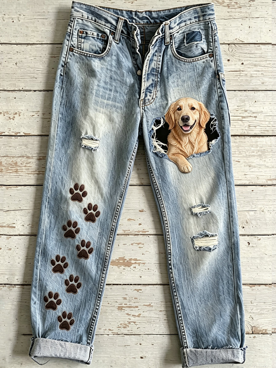 Women's Animal Dog Art Print Flared Trousers