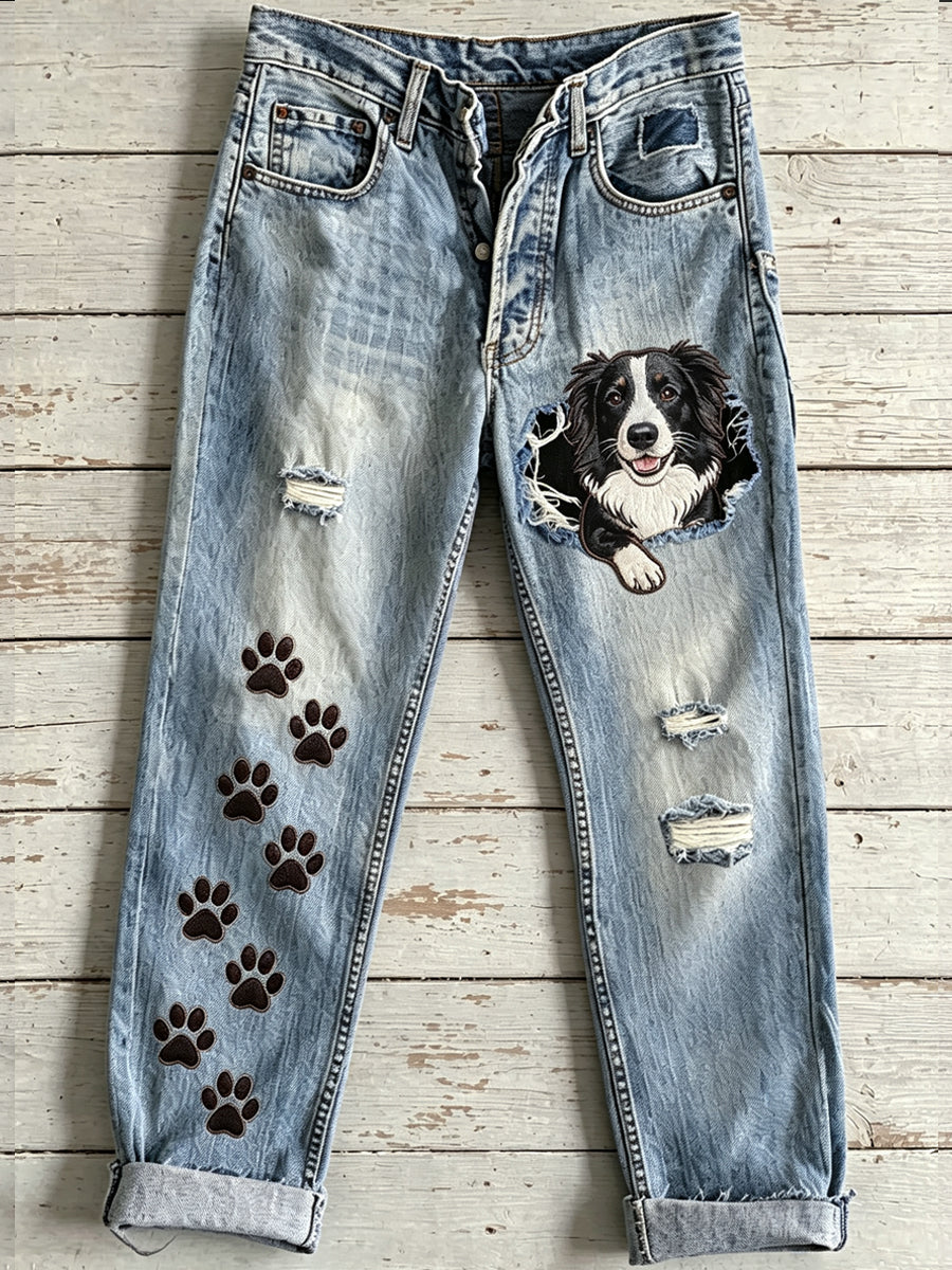 Women's Animal Dog Art Print Flared Trousers