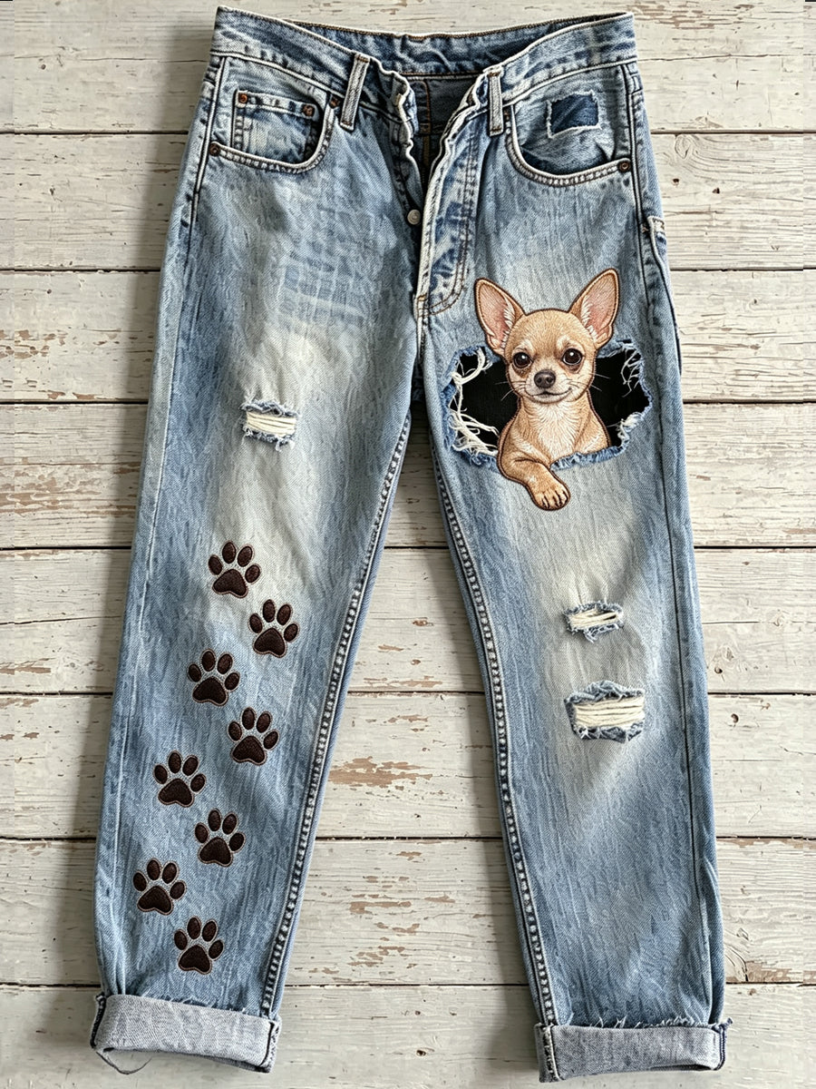 Women's Animal Dog Art Print Flared Trousers