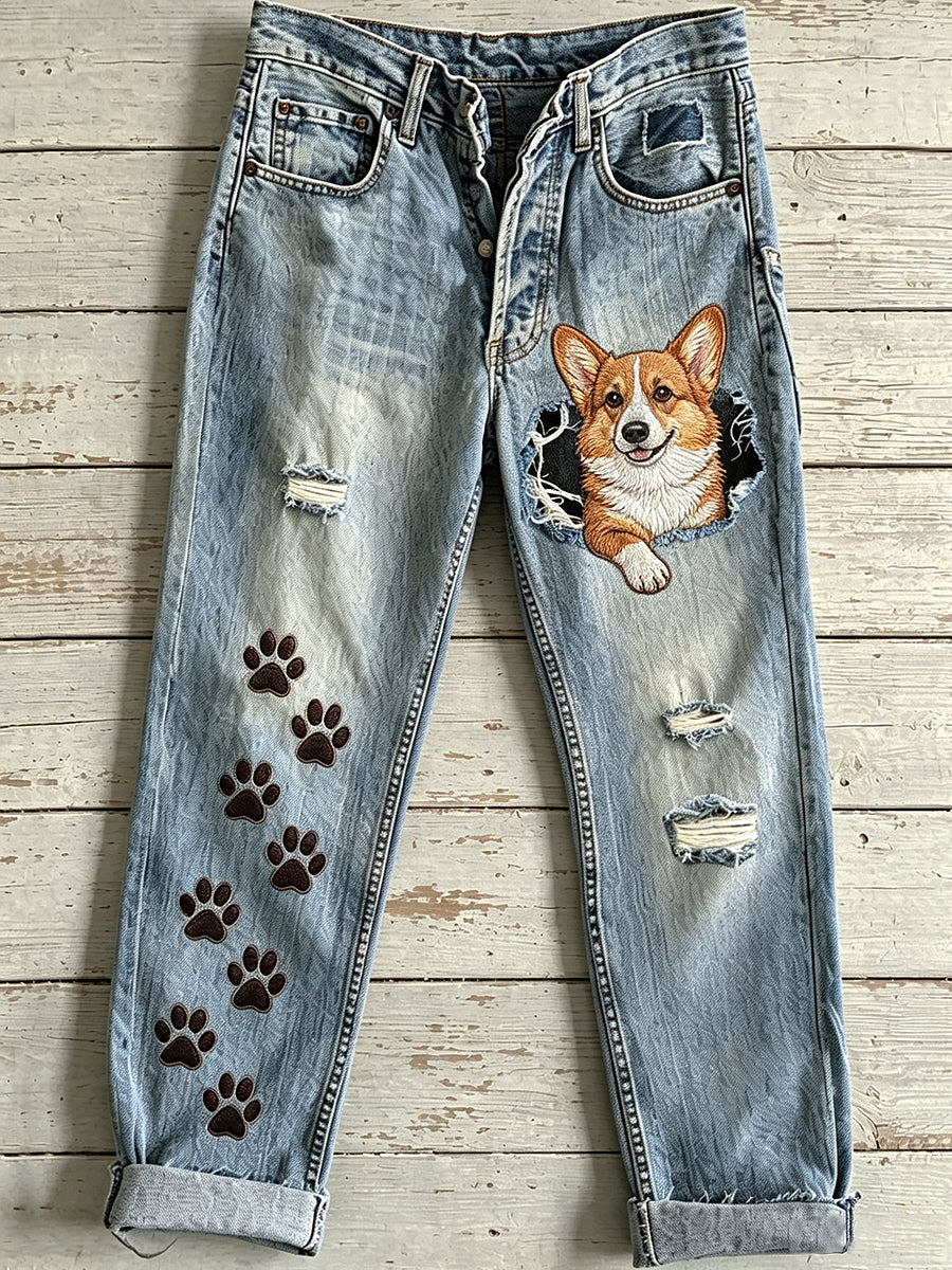 Women's Animal Dog Art Print Flared Trousers