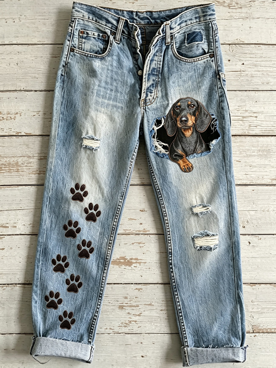 Women's Animal Dog Art Print Flared Trousers
