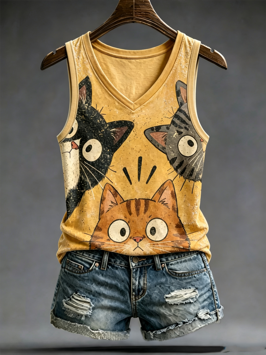Women's Cute cat print Vests