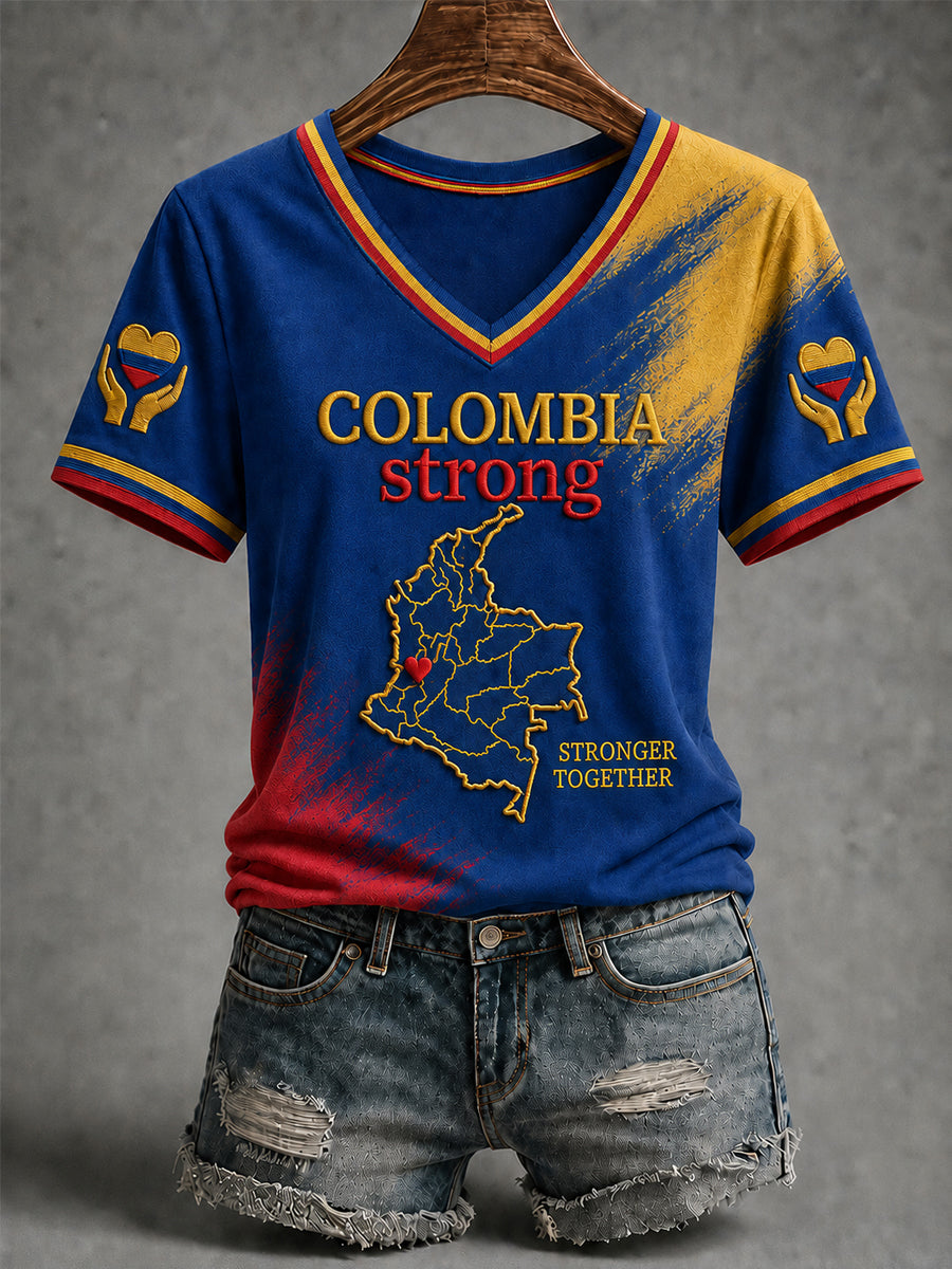 Women's Colombia Strong Pray For Colombia V-Neck Tee