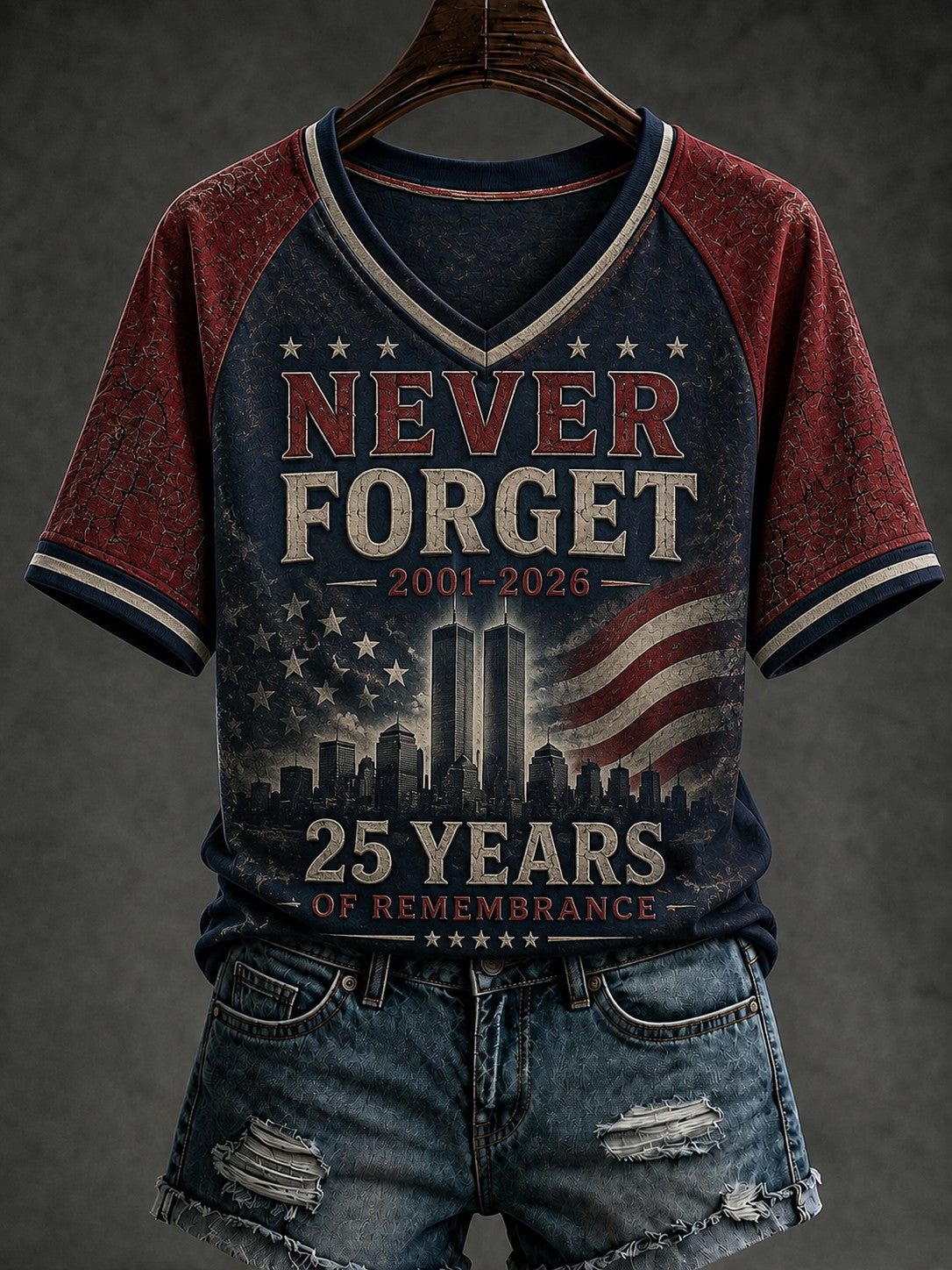 Women's 9.11 Never Forget Printed V-neck T-shirt