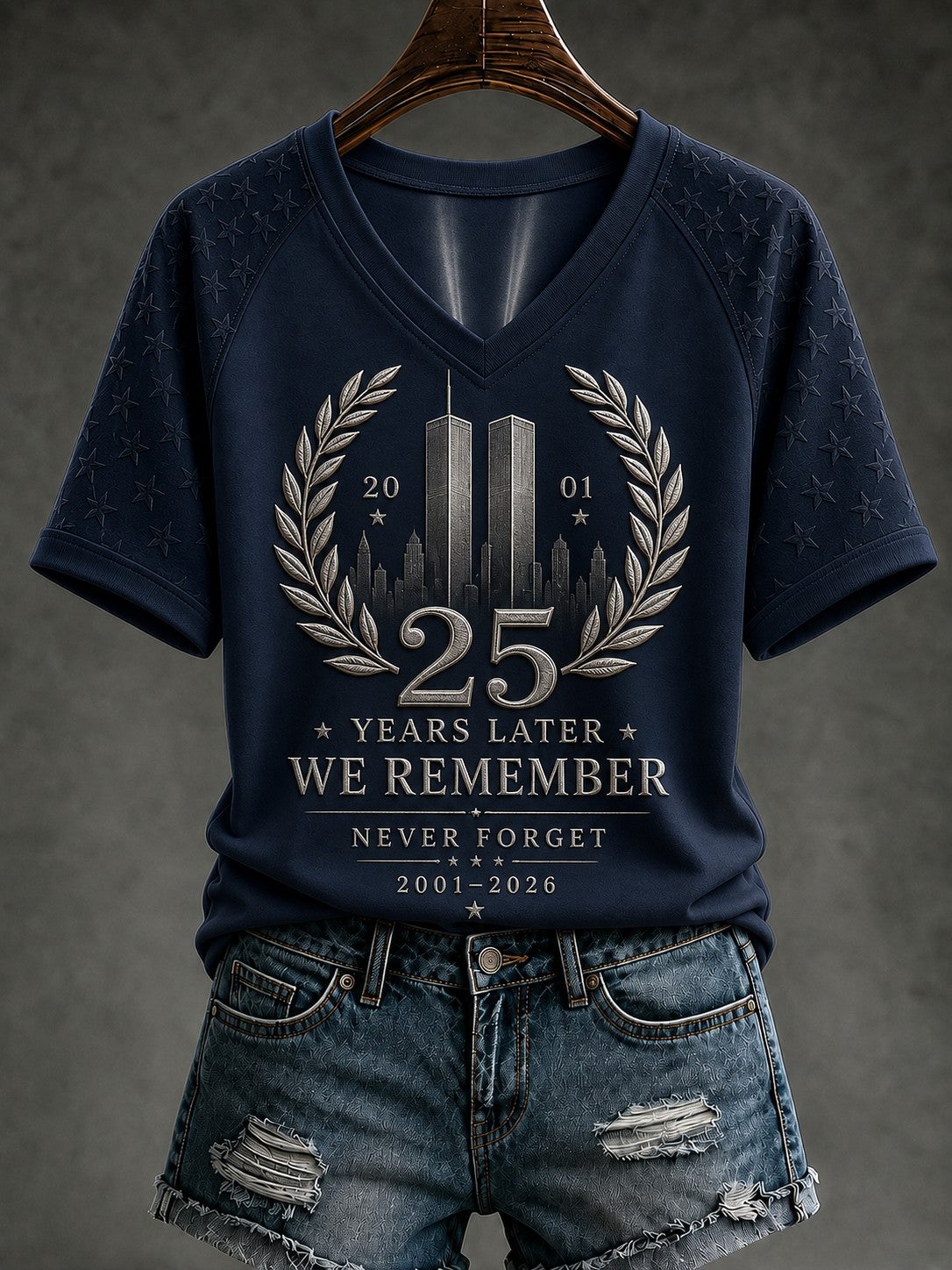 Women's 9.11 Never Forget Printed V-neck T-shirt