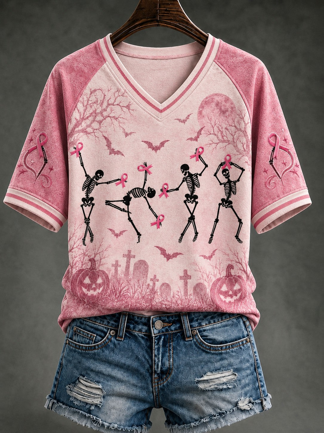 Women's In October We Wear Pink Printed V-neck T-shirt