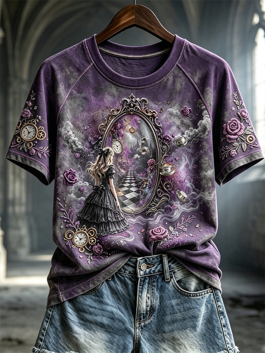 Women's Vintage Halloween Wonderland Gothic Art Print short sleeve T-shirt