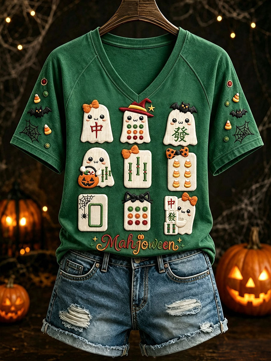Women’s Halloween Mahjong V-Neck T-Shirts