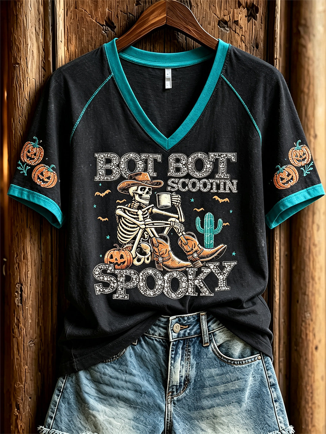 Women's Halloween Western-style Pattern Printed Casual Short-sleeve T-shirt