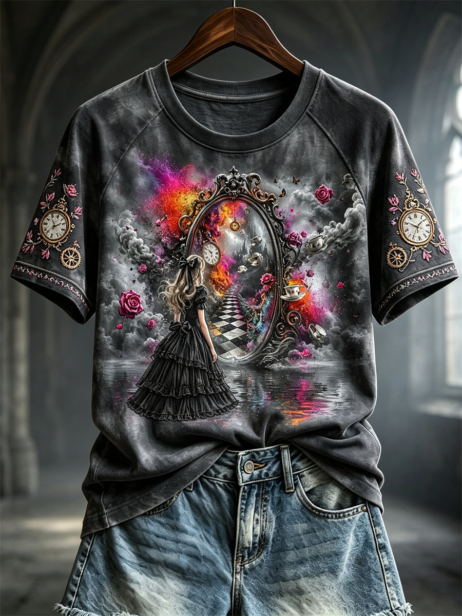 Women's Vintage Halloween Wonderland Gothic Art Print short sleeve T-shirt
